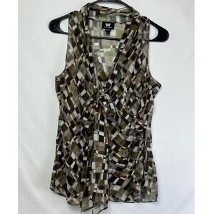 W by Worth Women's Size 2 Brown/Tan Sleeveless Sheer Pullover Blouse Top